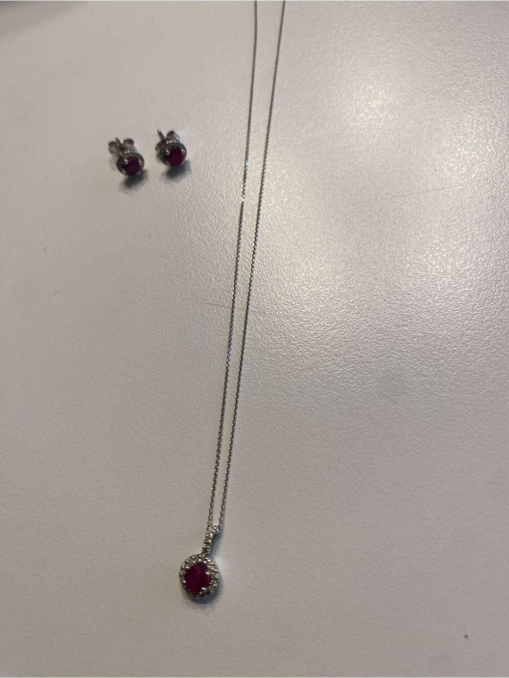 Sterling Silver Ruby Pendant Necklace with Matching Studs